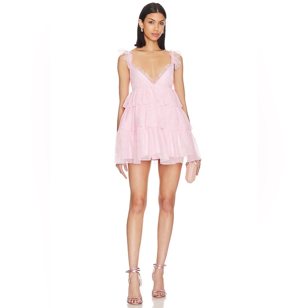 MORE TO COME Arabela Ruffle Mini Dress in Baby Pink
Size medium